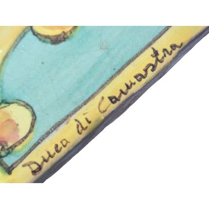 Vintage Duca Di Camastra Terra Cotta Sun Art Tile Hand Painted Italy Signed