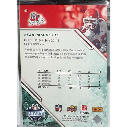 2009 Upper Deck Draft Edition BEAR PASCOE (Georgia/Giants) Rookie Card #150