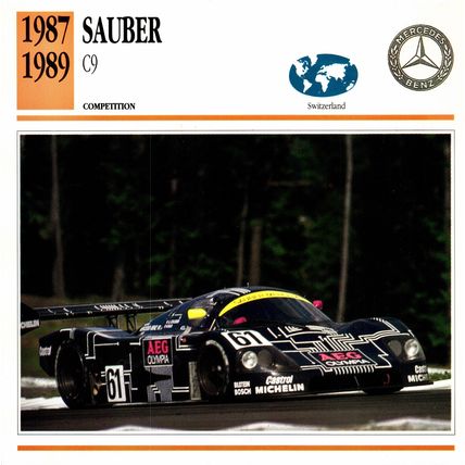 Collectors Club card. Classic Cars. Sauber C9