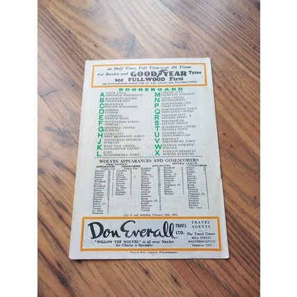 1963/64 Wolverhampton Wanderers / Wolves vs Birmingham City **FREE P&P**