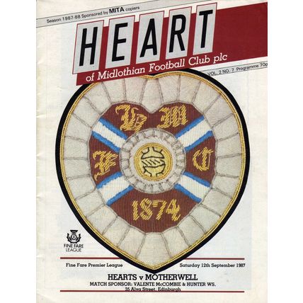 Hearts v Motherwell (Premier League) Saturday 12 September 1987
