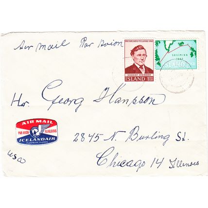 AIR MAIL etiquette on cover Icelandair to Chicago