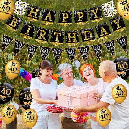 40Th Birthday Decorations for Men Women - (76Pack) Black Gold Party Banner, Penn