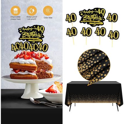 40Th Birthday Decorations for Men Women - (76Pack) Black Gold Party Banner, Penn
