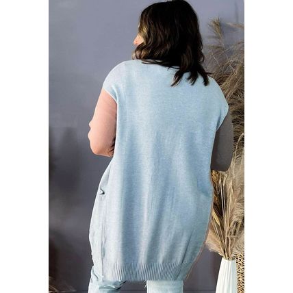 Multicolor Plus Size Colorblock Pocketed Open Front Cardigan