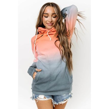 Multicolor Gradient Thumbhole Sleeve Pocketed Zipper Hoodie