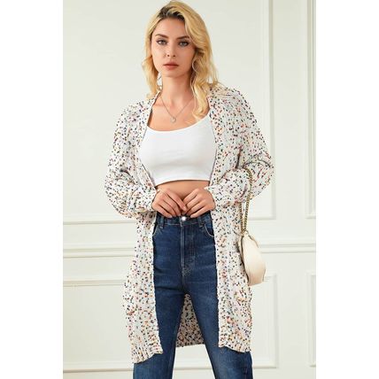 White Rainbow Popcorn Speckles Open Front Cardigan