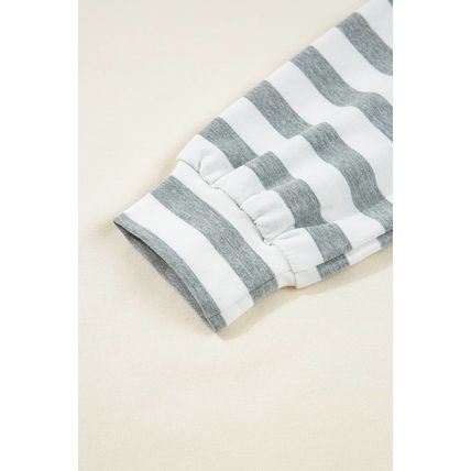 Beige Striped Patchwork Long Sleeve Round Neck Two-in-one Top