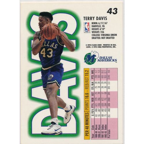 1993-94 Fleer #43 Terry Davis Dallas Mavericks