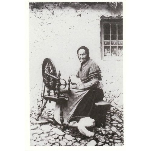 Postcard Woman at Spinning Wheel 1908 Country Craft Edwardian View Nostalgia Ink