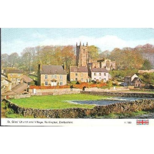 Hartington, Derbyshire - St Giles Church & Village - Dennis postcard c.1970s