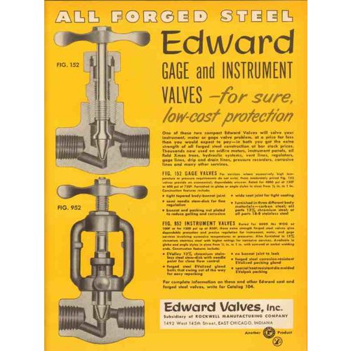 edward valves inc 1953 all forged steel gage instrument vintage ad