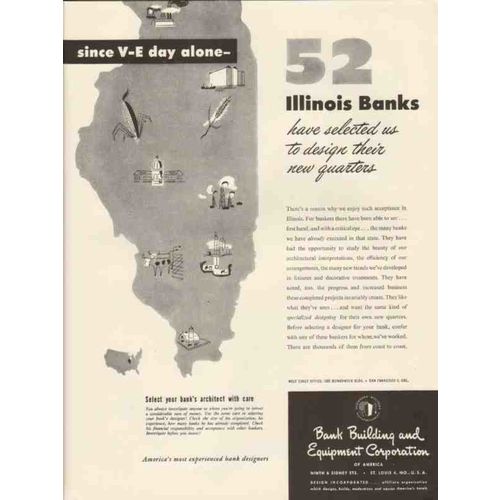 bank building equipment corp 1947 since v-e day alone vintage ad