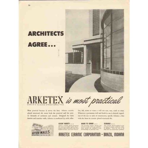 arketex ceramic corp 1947 architects agree glazed wall tile vintage ad
