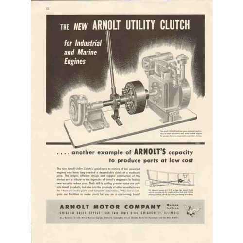 arnolt motor company 1947 industrial engine utility clutch vintage ad
