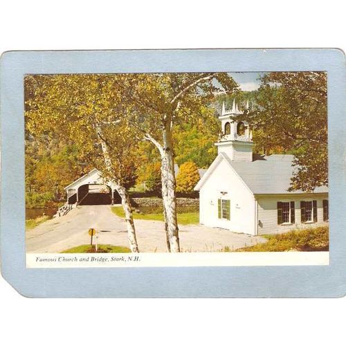 NH Stark Covered Bridge Postcard Stark Bridge Over Ammonoosuc River & Chur~436