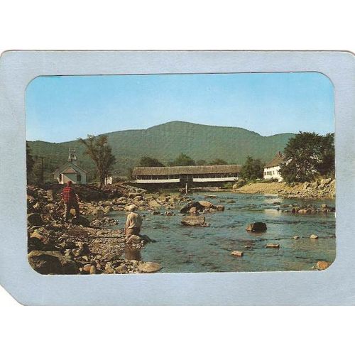NH Stock Covered Bridge Postcard Bridge & Church Rounded Corners World Gui~444