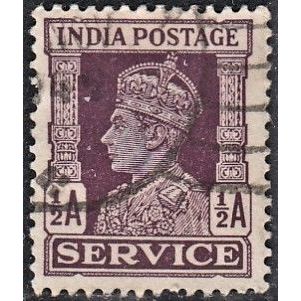 India, 1943 1/2a George VI official. SG O144 (Scott #O106A), used