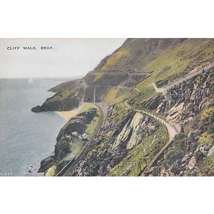Bray Cliff Walk Mountain Tops Paths Antique Aerial Irish Ireland Postcard