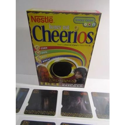 Nestle 2002 Cheerios LOTR Lord of the Rings Cereal Box & Set of 6 Sticker Cards