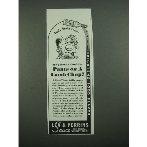 1938 Lea & Perrins Worcestershire Sauce Ad - Pants on a Lamb Chop?