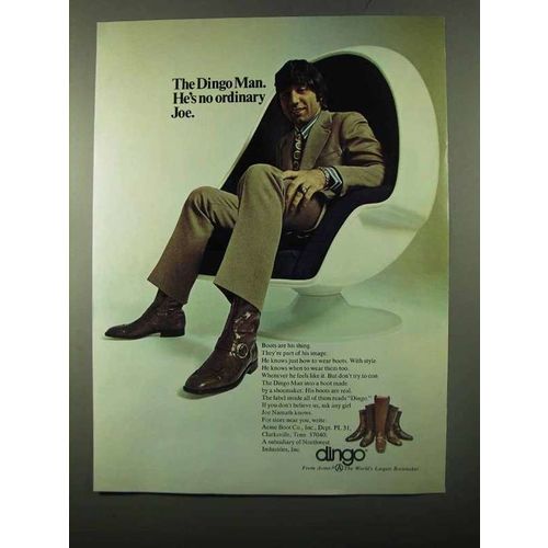 1971 Dingo Boots Ad - Joe Namath - Egg Chair