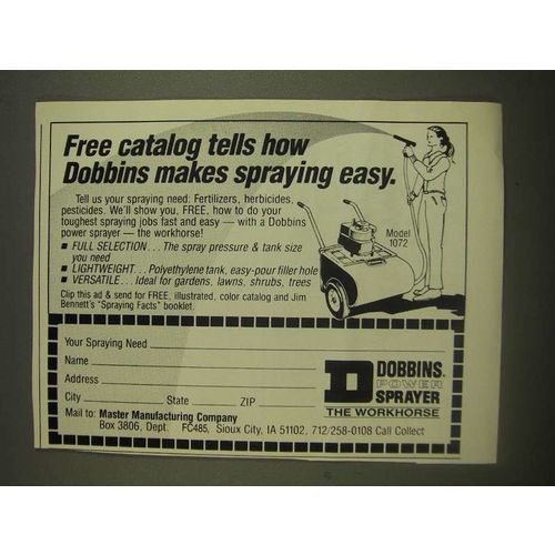 1985 Dobbins Power Sprayer Model 1072 Ad - Makes Spraying Easy