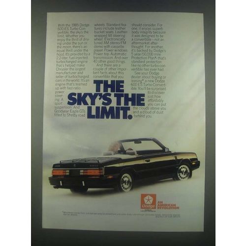 1985 Dodge 600 ES Turbo Convertible Ad - The Sky's