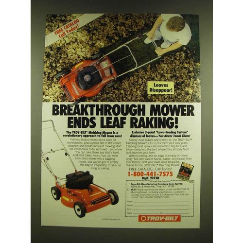 1990 Troy-bilt Mulching Mower Ad - Breakthrough mower ends leave raking