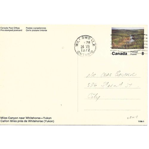 Canada #VC105 Set 1-YN-1 Postal Card USED Miles Canyon near Whitehorse-Yukon
