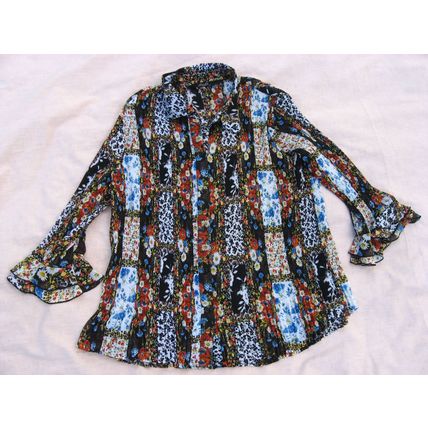 Essentials Milano Patchwork Blouse Shirt Top 2X Oversize Brown Crinkle Texture