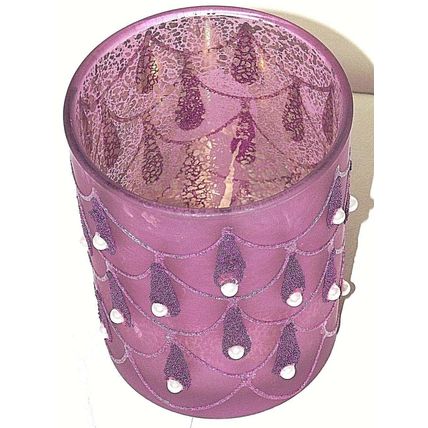 PINK WINTER WONDERLAND* Boxed 12cm PINK GLASS COLUMN CANDLE HOLDER / VASE