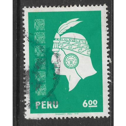 PERU 1978 6s GREEN INCA HEAD SG 1356 FINE USED
