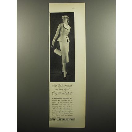 1951 Saks Fifth Avenue Towncliffe Grey Flannel Suit Advertisement