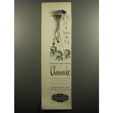 1951 Gotham Gold Stripe Cheesecake Stockings Ad - The sensation color of '51