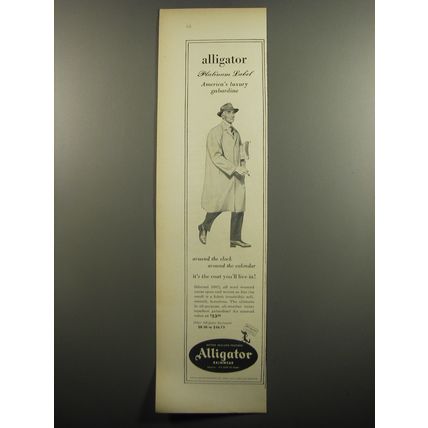 1951 Alligator Raincoat Ad - Alligator Platinum Label America's Luxury Gabardine
