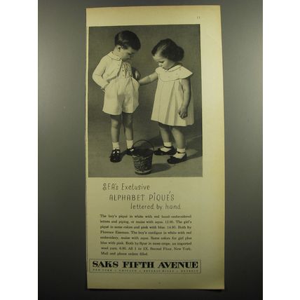 1951 Saks Fifth Avenue Florence Eiseman Outfits Ad - S.F.A's Exclusive Alphabet