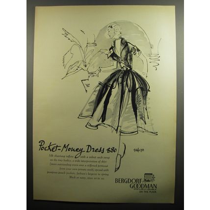 1951 Bergdorf Goodman Dress Ad - Pocket-Money dress $80