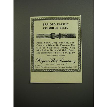1952 Rogers Peet Braided Elastic Belt Advertisement
