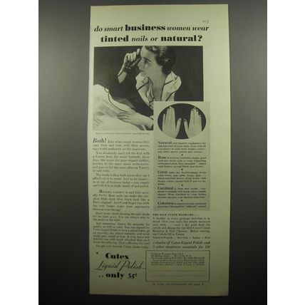 1932 Cutex Liquid Polish Ad - Do smart business women wear tinted nails
