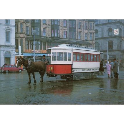 Victorian Built Tram at Rainy Douglas Promenade Isle Of Man in 1969 Postcard