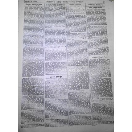 Mining and Scientific Press Feb 5, 1876. Fairbanks; Swindling Mining companies
