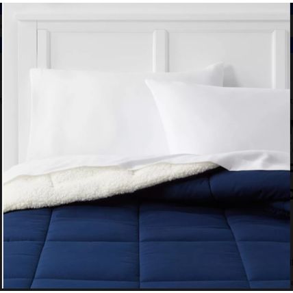 NAVY BLUE Microfiber Reversible Comforter Full/Queen Faux Shearling Washed,