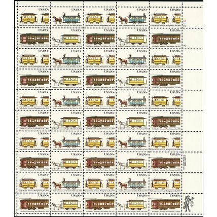 Trolley Street Cars Sheet of Fifty 20 Cent Postage Stamps Scott 2059-62