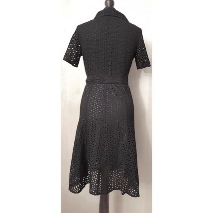 Black Wrap Cotton Broderie Anglaise Dress DVF style 10 UK