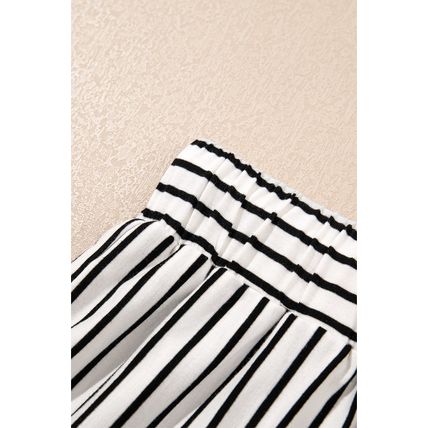 Black Stripe V Neck Tee and Casual Short Set