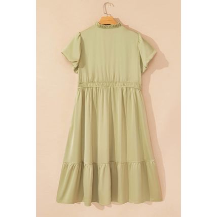 Laurel Green Notched V Neck Puff Sleeve Tiered Plus Size Maxi Dress