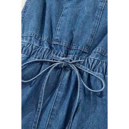 Sky Blue Buckle Straps Bib Style Tied Backless Flared Denim Overall