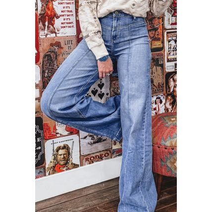 Beau Blue Tailored Center Seam Detail Straight Loose High Rise Jeans