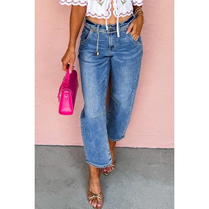 Dusk Blue High Waist Straight Leg Ankle Jeans